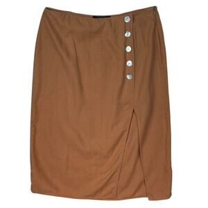 Marc New York Pencil Skirt Size Large Linen Blend Slit Front Midi Brown